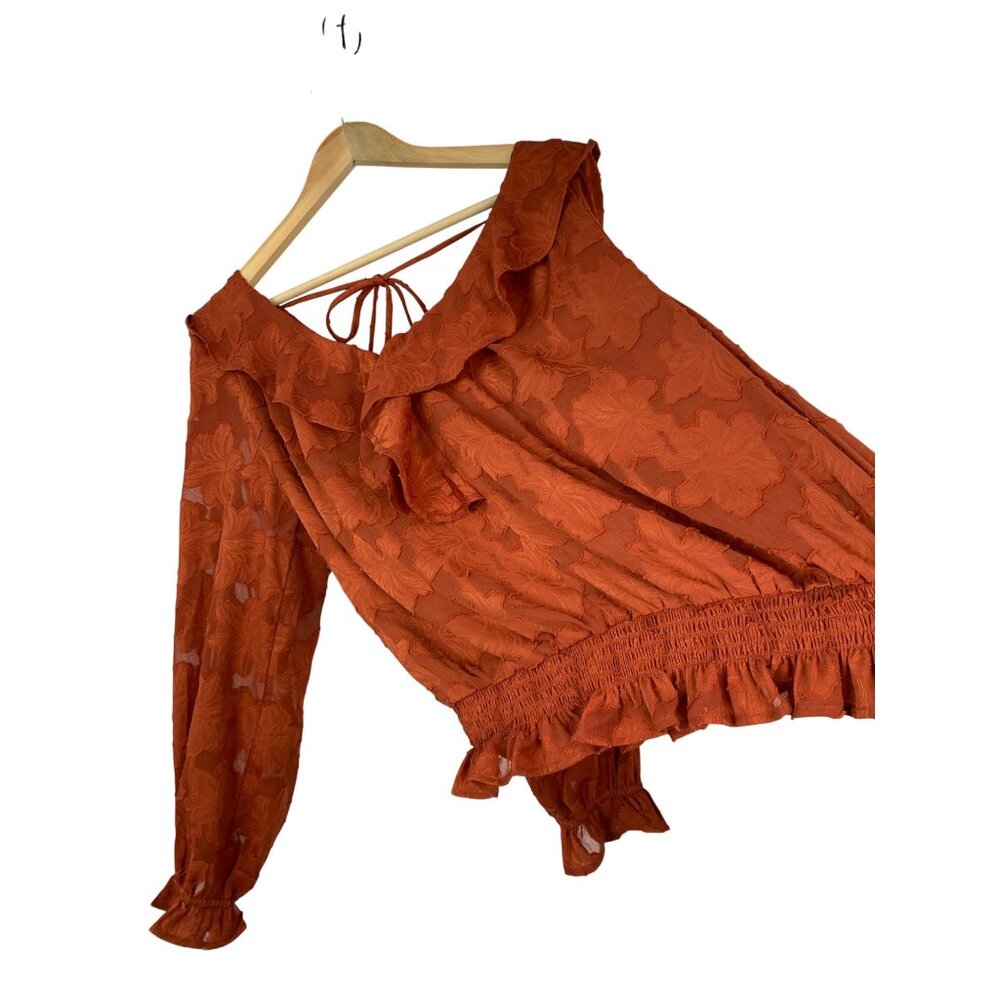 Anthropologie Orange Ruffled Double V-Neck Blouse XL RH10462 EUC Smock